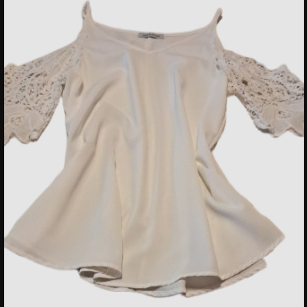 MISSLOOK White Lace Cold Shoulder Blouse